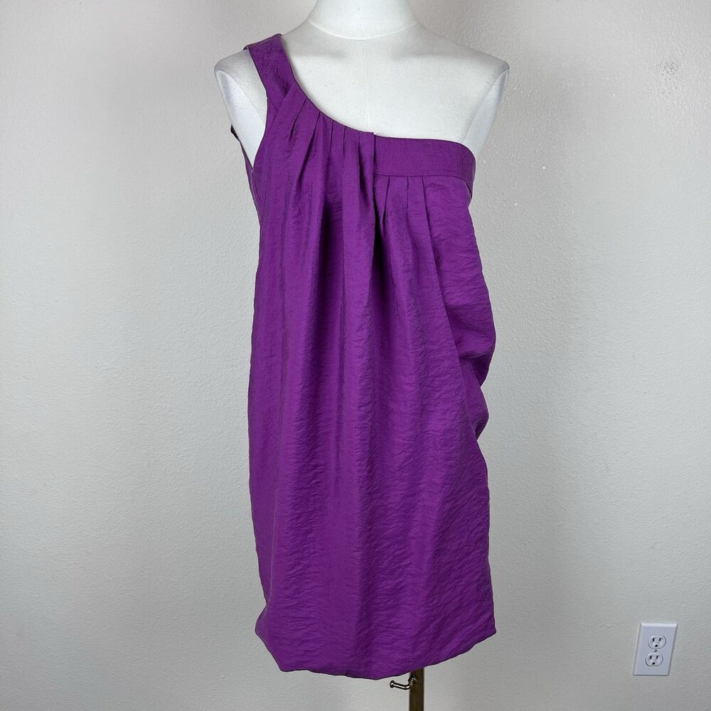 Bebe Dress Women Extra Small Mini Shift One Shoulder Bubble Hem Y2K Party Purple